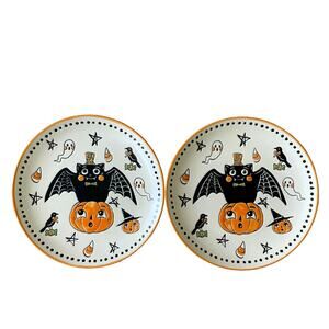 Eli + Ana Halloween CREEP SHOW Salad Plates 8in Set 2 Ceramic Vintage Inspired